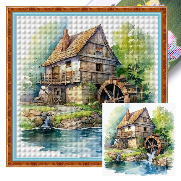 Kit Punto Cruz Chalet Impreso Hilo Algodón Ecológico Bordado 11CT 60x60cm