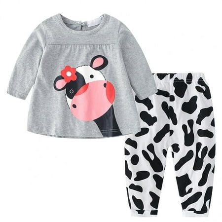 

Toddler Baby Girl Clothes Cartoon Print Long Sleeve T-Shirt Tops+Floral Pants Outfit Set