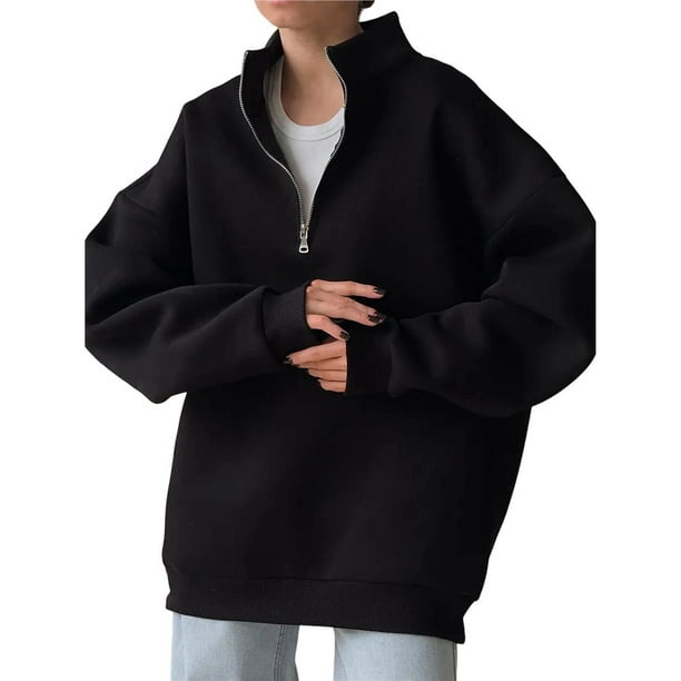 Sudaderas para Mujer, Sudaderas con Media Cremallera y Sudaderas con Cremallera de un Cuarto. Conjuntos de Moda de Otoño 2025. Negro (Grueso) XXL