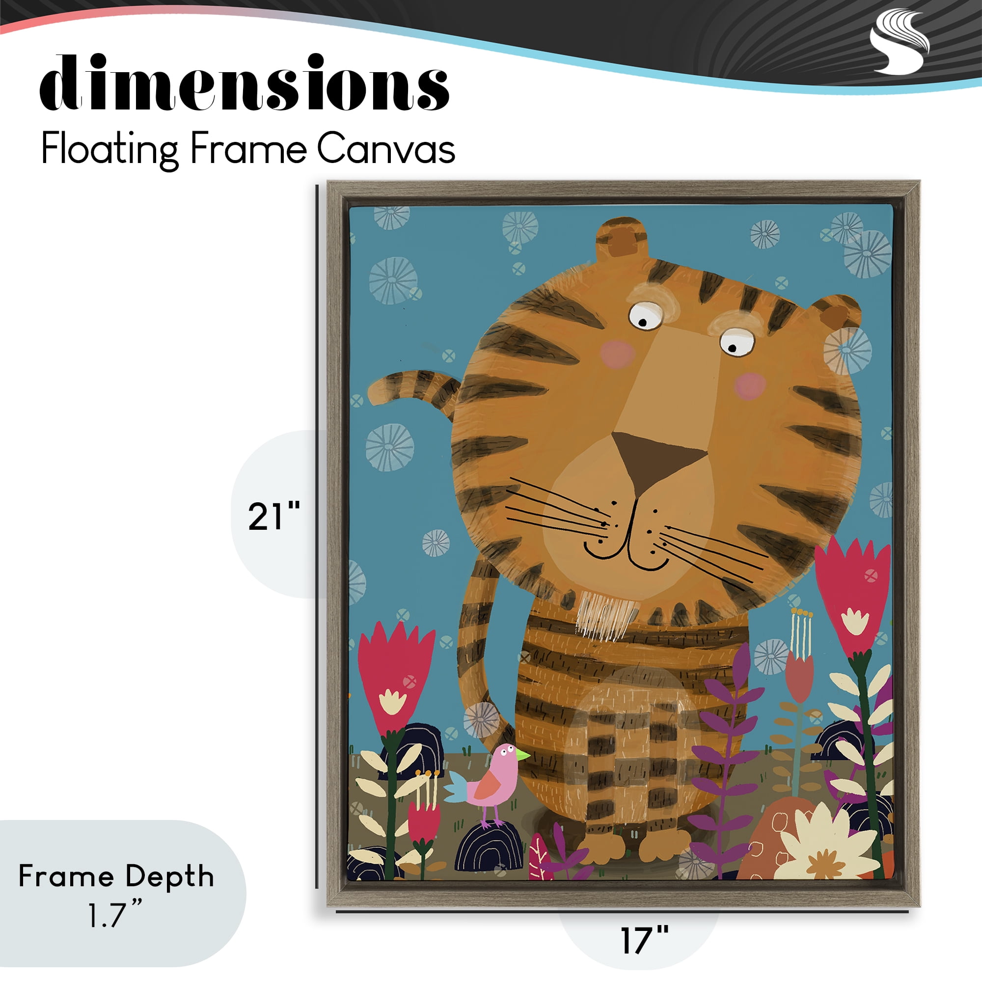 Stupell Industries Boho Tiger & Flowers Brown Framed Floater Canvas Wall Art, design by Carla Daly