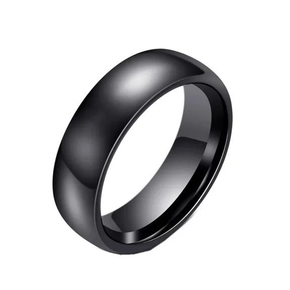 PAURO Women's Ceramic Comfort Fit Wedding Band Simple Ring Polished 6mm Black Size 6