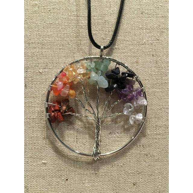 Chakra Tree of Life Quartz Teen Adult 17 - 19 inch Necklace Rainbow Natural Stone Wisdom Amethyst Lapis Turquoise