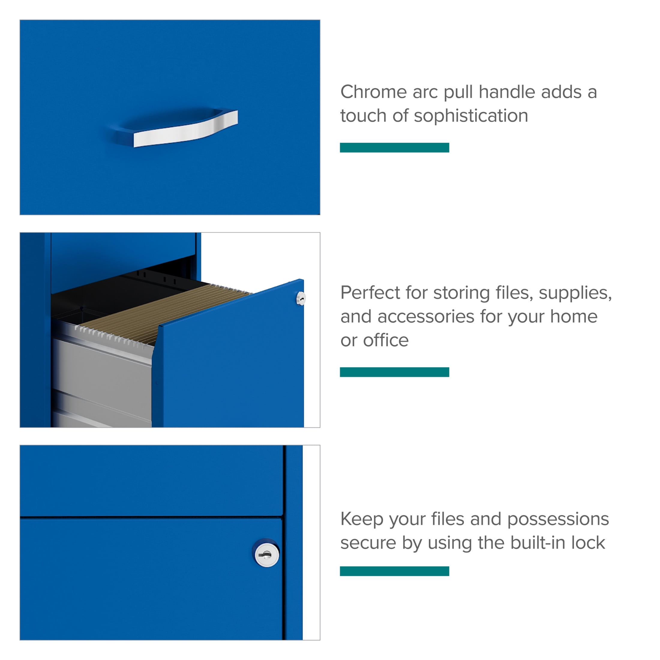 Space Solutions 18" Deep 2 Drawer Mobile Letter Width Vertical File Cabinet, Blue