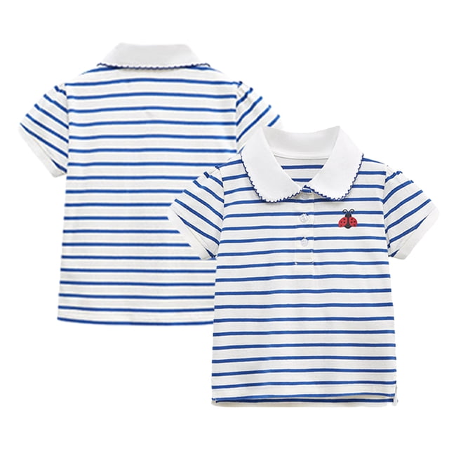 KYAIGUO Chemise Décontractée à Col Rabattu pour Bébé Fille Manches Courtes Rayures Été Vêtements Amples Hauts 2-8T