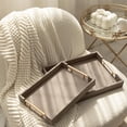 thumbnail image 6 of MODE HOME 2 Piece Woven Leather Ottoman Tray with Gold Handles, Perfect Rectangular Serving Tray for Living Room, Coffee Table Tray as Thoughtful Gift for Home Decor Enthusiasts (Coffee Brown), 6 of 7