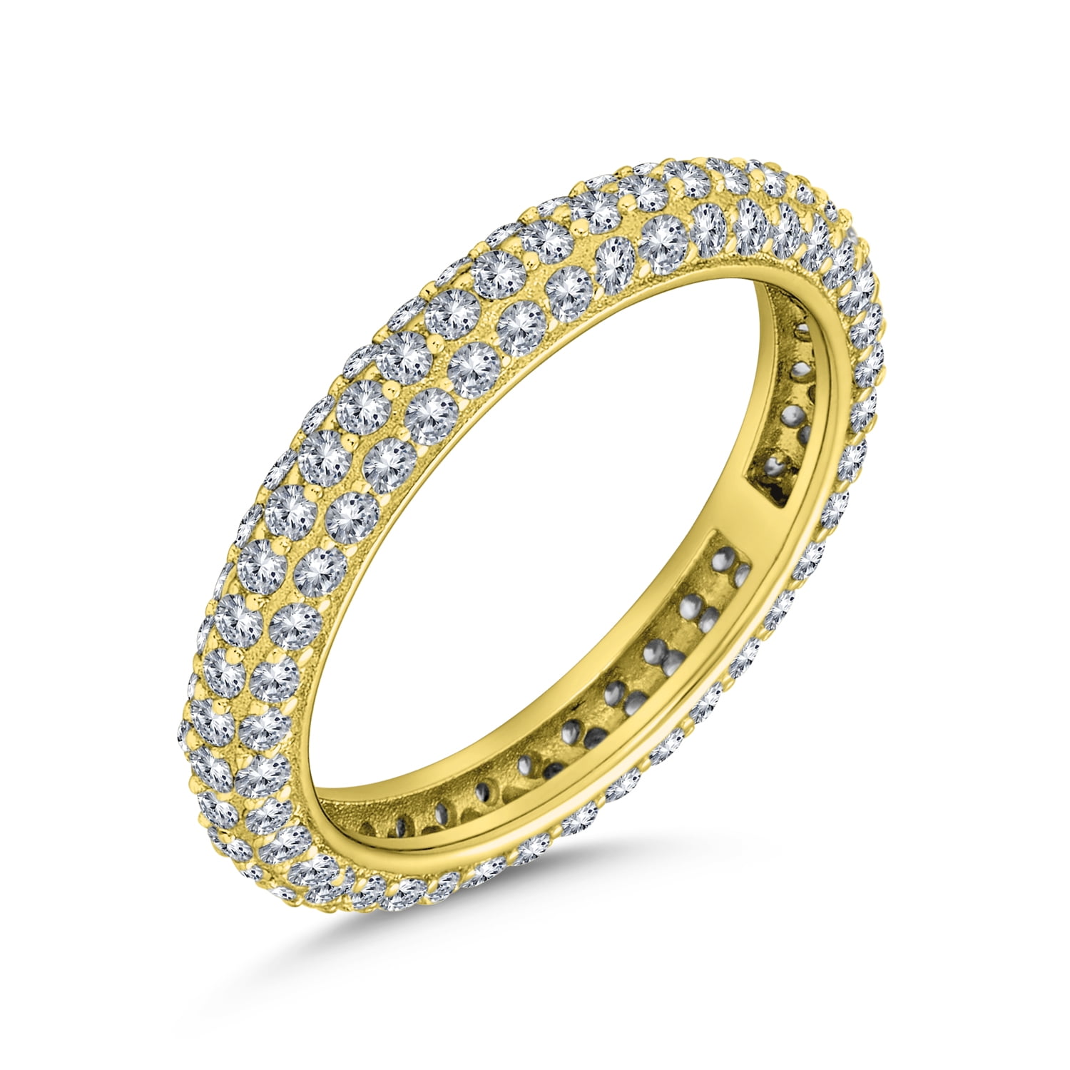 Yellow Gold Tone Round Pave Wide CZ Cocktail Eternity Ring Band Size 5-10 