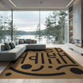 thumbnail image 2 of ODIKA 8'x10' Tan Modern Typography Hello Geometric Washable Area Rug Contemporary Abstract Lettering With Curved Lines And Bold Graphic for Living Room, Under Sectional, Family , Durable, Non-Slip, 2 of 7