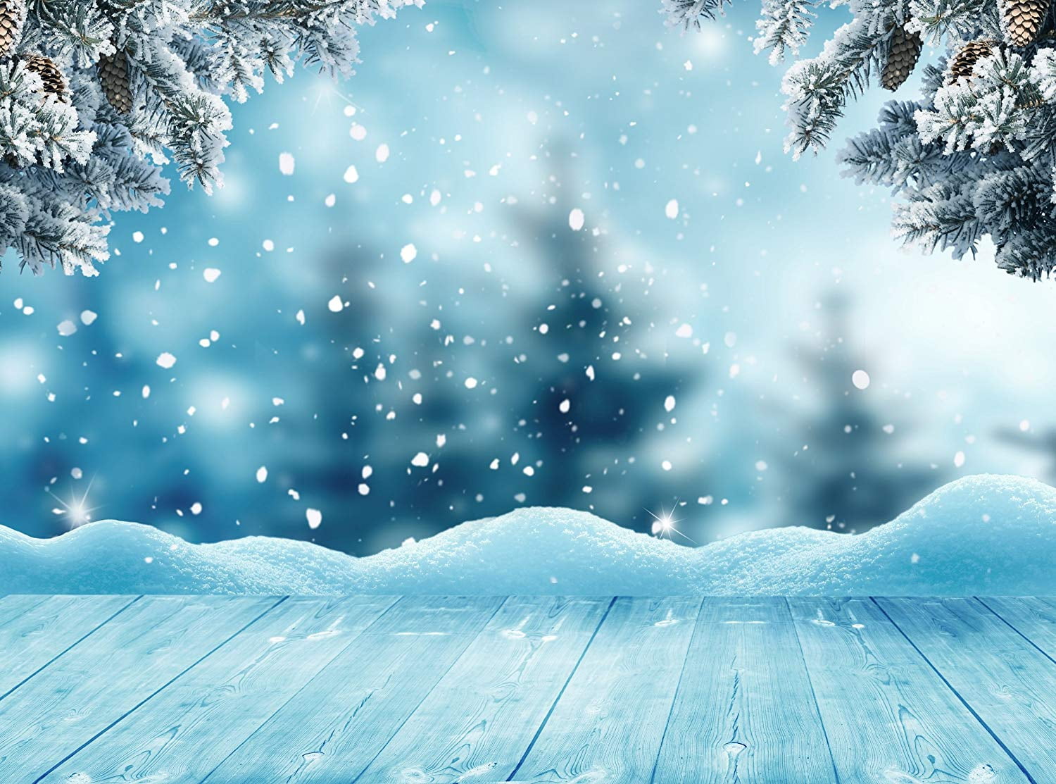 ABPHOTO Polyester Blue Background Forest Backdrops Winter Snow Photo