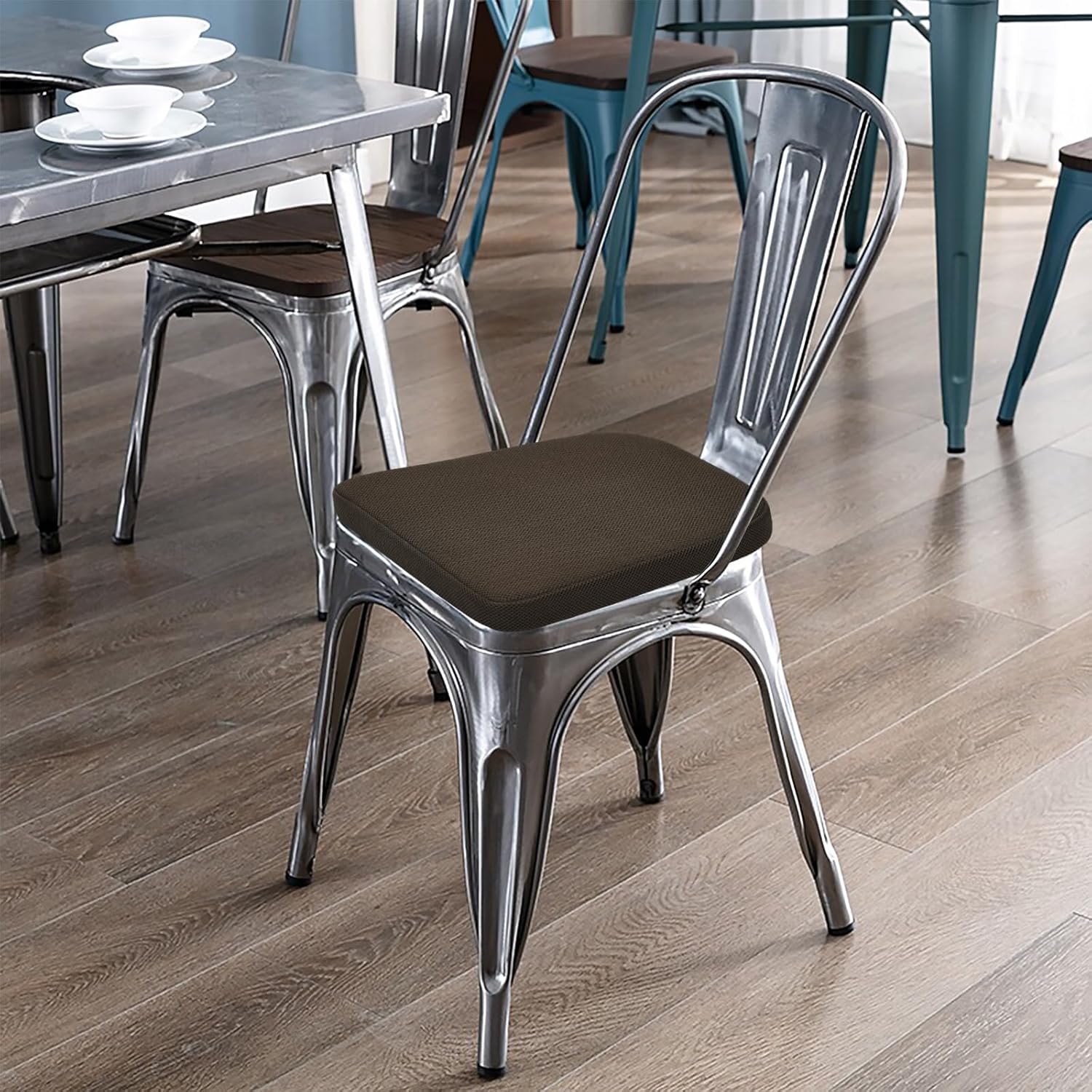 Metal Dining Chair Pads Set Of 2 Non Skid Silicone Bottom Metal Chair Cushions Metal Stackable Chair Cushions With Invisible Zipper Washble 2 Pads Only Mesh Brown 14X14X1.5In Walmart