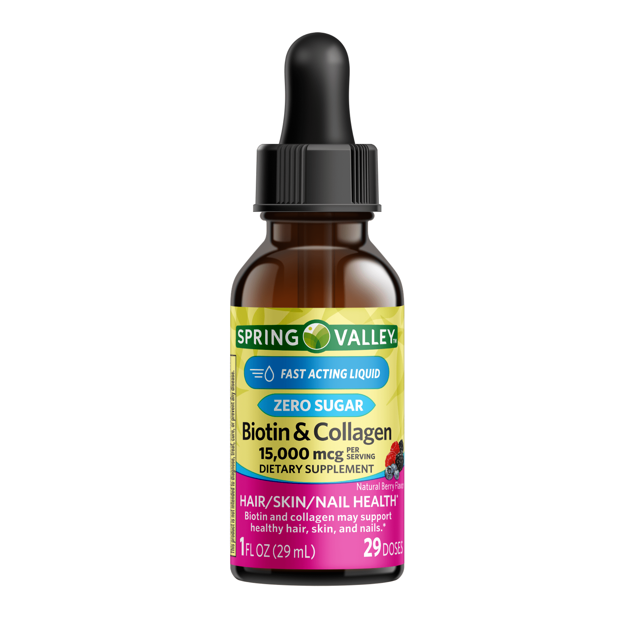 Spring Valley Biotin & Collagen Liquid, Natural Berry, 15000 Mcg, 1 fl