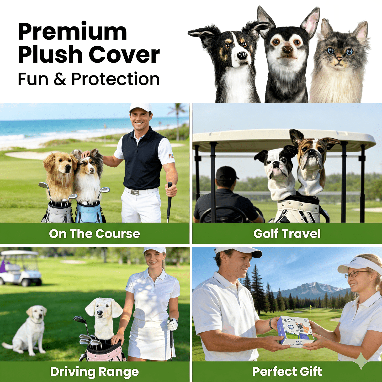 FurEverClone Chihuahua Dog Golf Club Headcover, Dog Golf Driver & Woods Club Cover, Dog Golf Head Cover