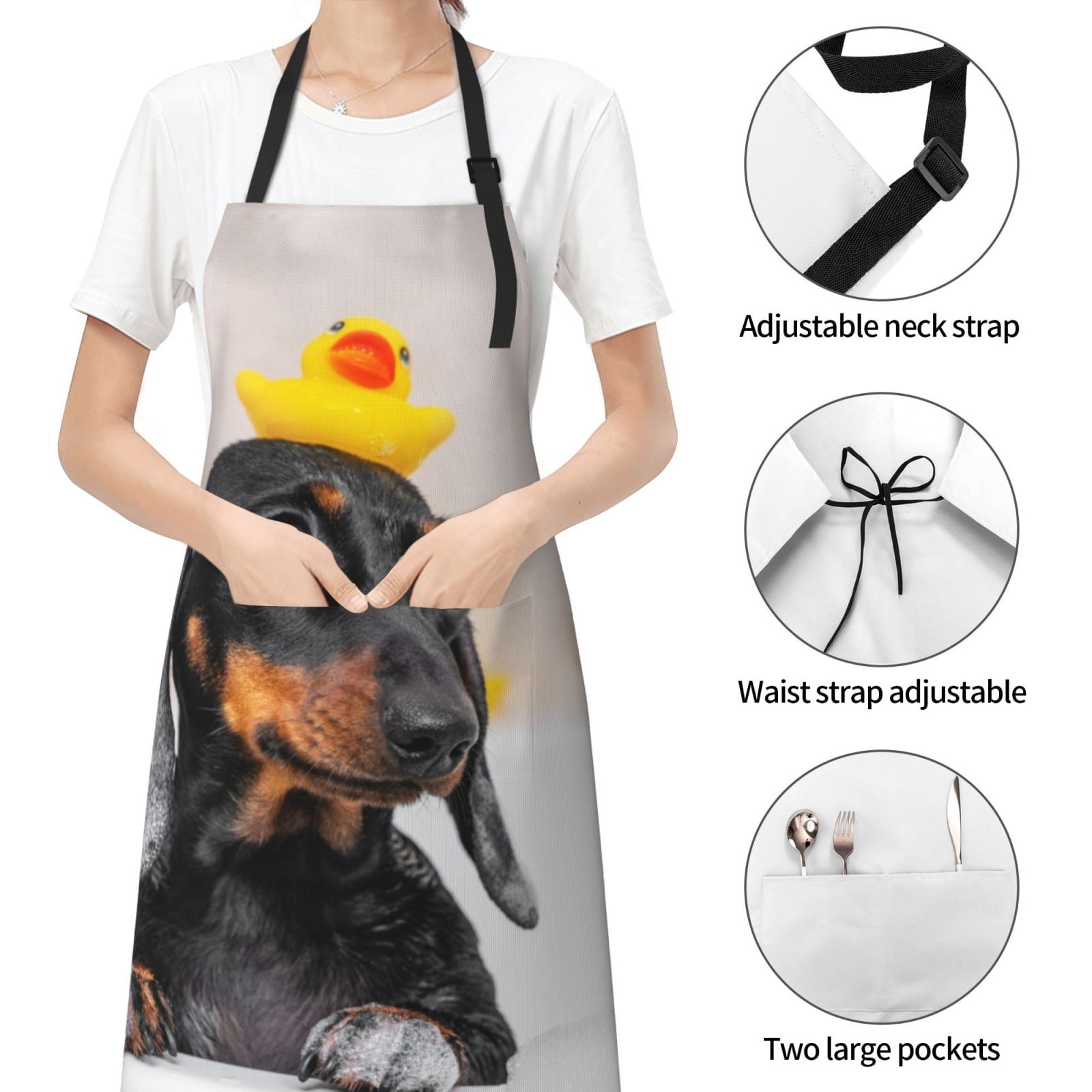 Kdxio Dachshund Sitting in Bathtub Apron with Pockets Adjustable Kitchen Aprons for Men Women Waterproof Aprons for Cooking,Drawing,Crafting, Baking Household Cleaning