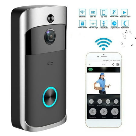 Security Video Doorbell, Smart Wireless WiFi DoorBell Smart Video Phone Door Visual Recording IR with Two-Way Talk Video, Indoor Chime, Night Vision, Motion Detection, App Control for iOS (Best Android Recording App For Musicians)