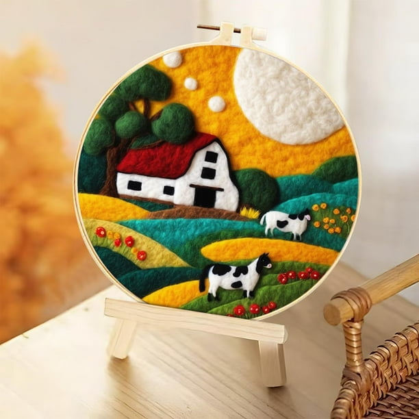 Xihbxyly Kit de Pintura con Fieltro de Lana, Fieltros de Aguja Diy, Bastidor de Bordado E Hilos, Ideal para Principiantes, Fácil de Aprender, Manualidades Creativas, Regalo de Decoración Del Hogar, P