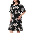 thumbnail image 2 of DARING DIVA Women's Plus Size Satin Floral Short Sleeve Round Neck Nightgown 2X Black, 2 of 6