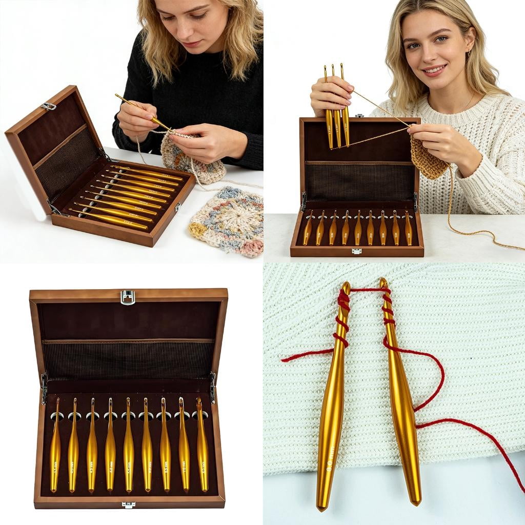 Giaone Alumina Detachable Crochet Hook Set Ergonomic Wood Handle Multiple Sizes Portable Storage Case