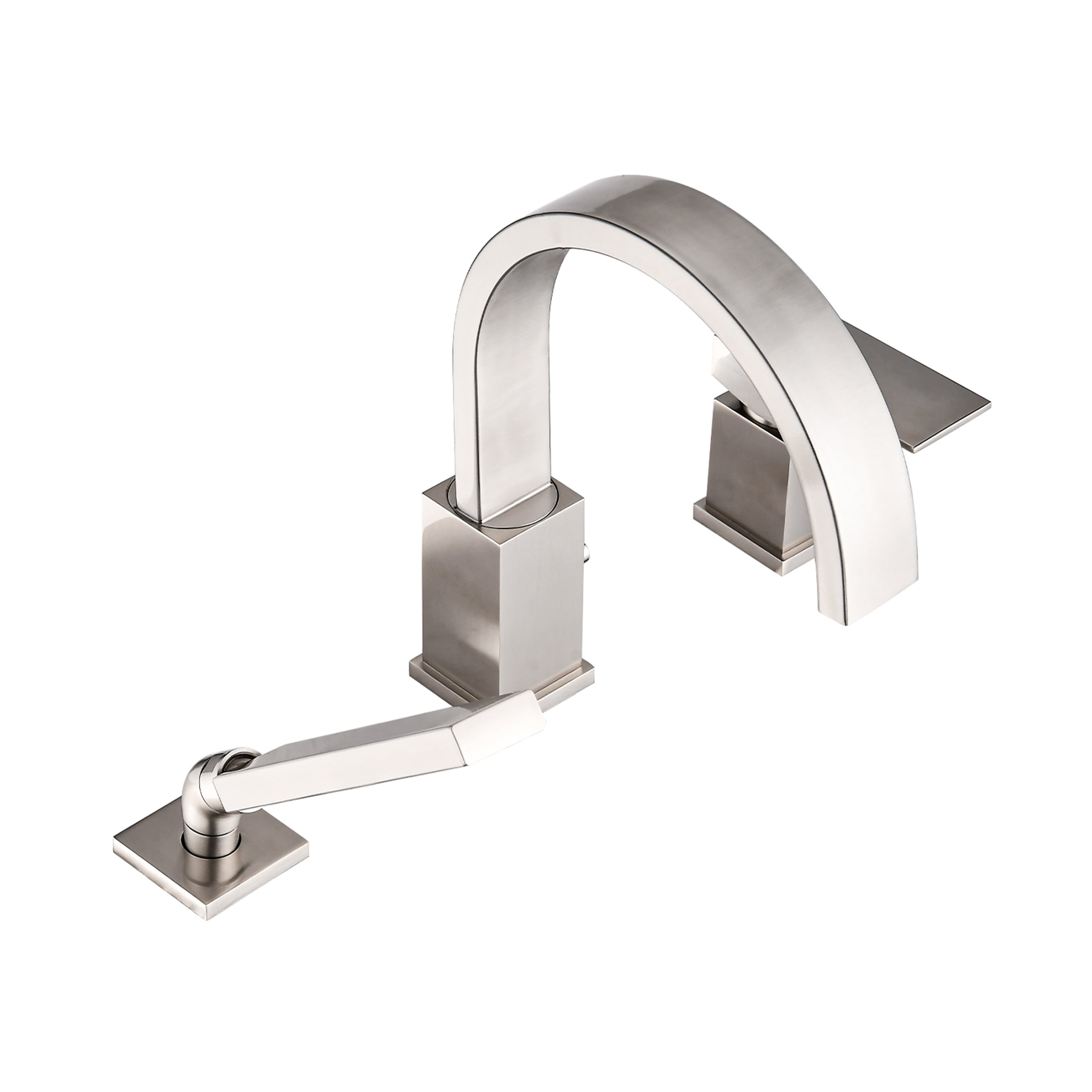 JERFIT 3-Hole Roman Tub Faucet with Hand Shower, Brushed Nickel Waterfall Bathtub Filler, Deck Mount Stainless Steel Spout Set