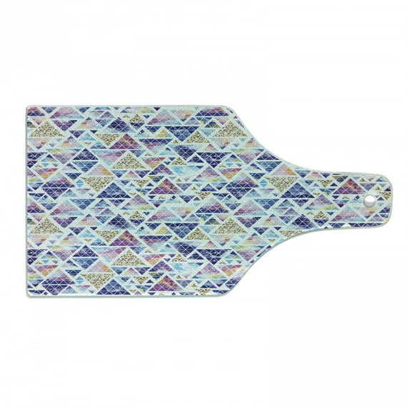 Geometric Cutting Board, Abstract Triangular Space Design Vintage Universe Pattern Art Neon Like Colors, Tempered Glass Cutting and Serving Board, Wine Bottle Shape, Multicolor, by Ambesonne