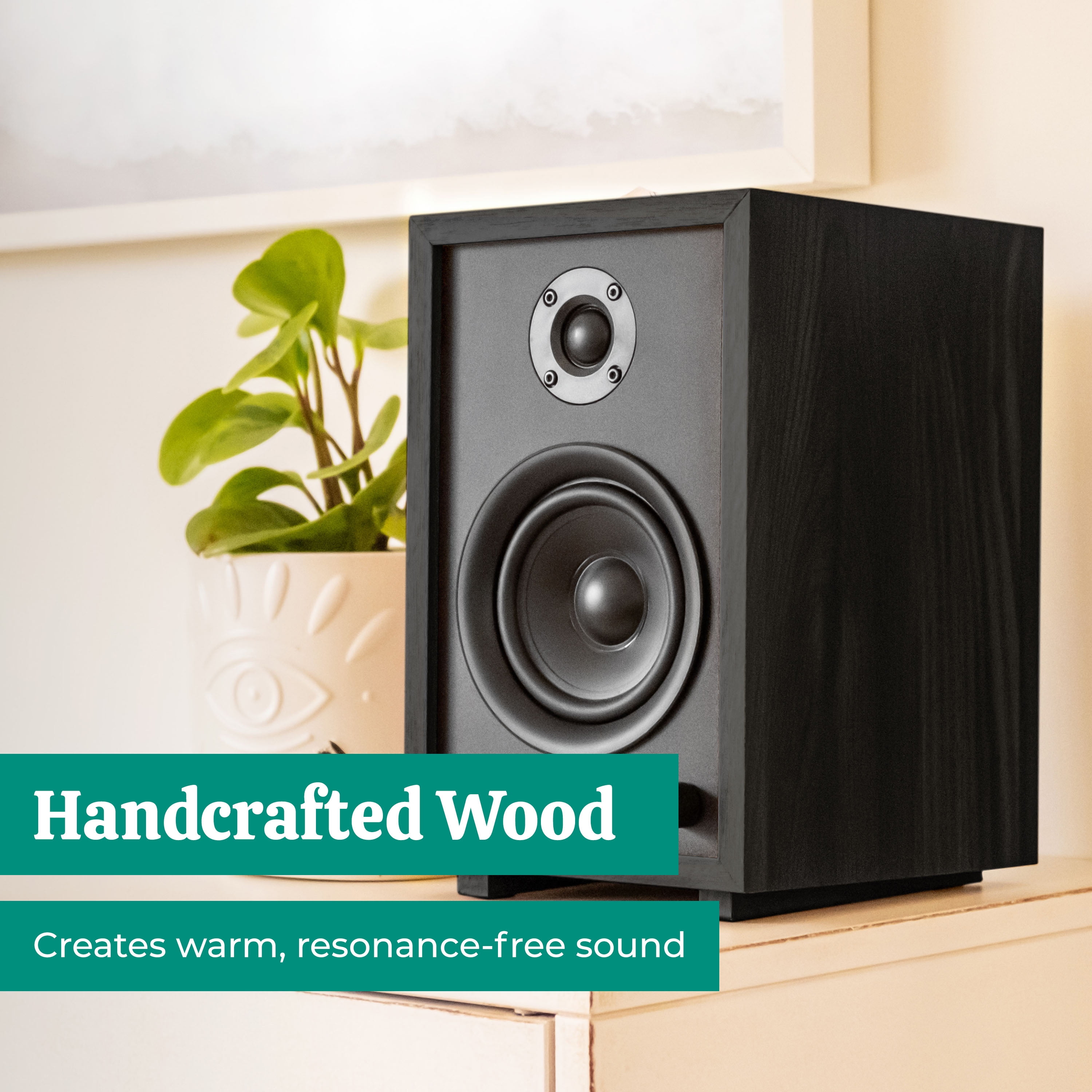 Electrohome McKinley 2.0 Stereo Powered Bookshelf Speakers with Built-in Amplifier and 4" Drivers for Turntable, TV, PC and Wireless Music Streaming featuring Bluetooth 5, RCA and Aux (EB30B)