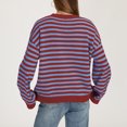 thumbnail image 4 of Women Crew Neck Horizontal Stripe Drop Shoulder Long Sleeve Loose Knit Sweater Fall Casual Pullover L, 4 of 5