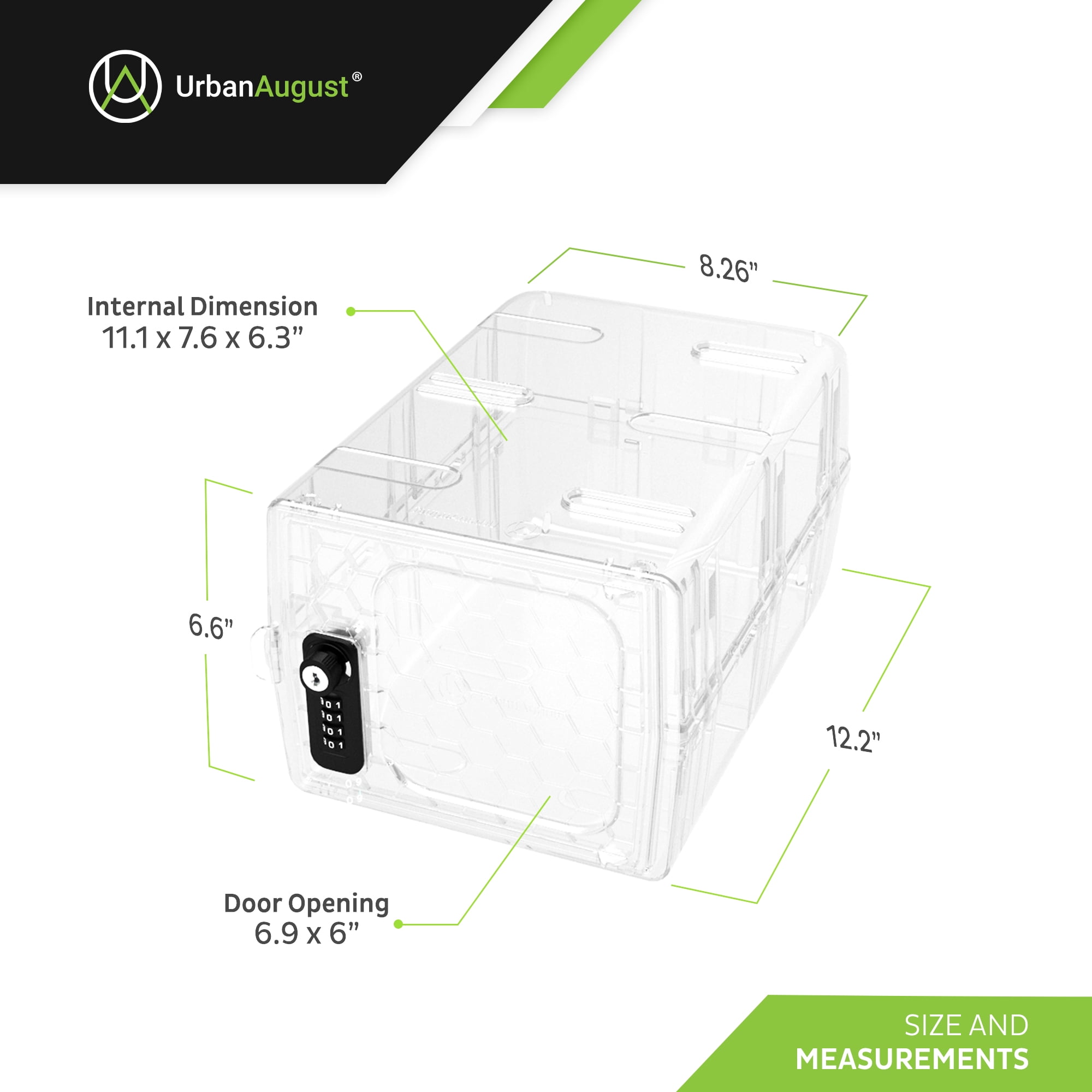 Urban August Lock Box for Food & Medicine – Dual Combination & Keyed Lock Box – Industrial-Grade Plastic – One Size (Clear)