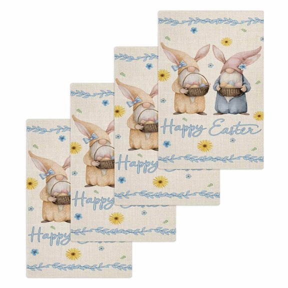 Happy Easter Kitchen Dish Towels for Drying Dishes Set of 4, Spring Floral Gnomes Eggs Basket Leaf Beige Waffle Weave Microfiber Hand Tea Bathroom Towels Quick Dry & Absorbent Towel 15.7x23.6