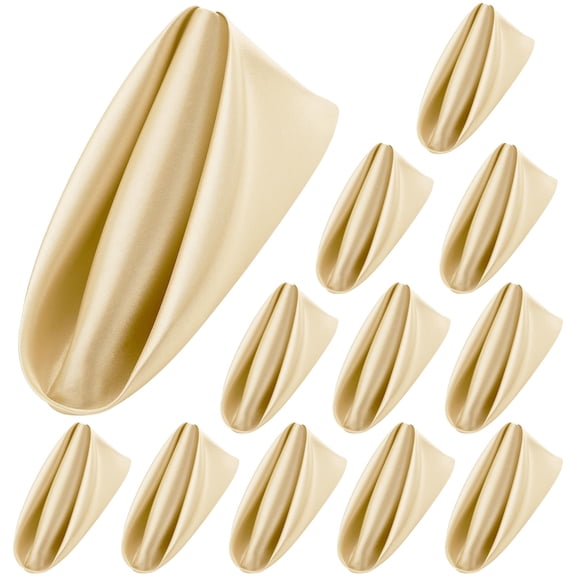 12-Pack Champagne Satin Napkins 17x17 Inches - Reusable, Wrinkle-Resistant Formal Dinner Napkins for Weddings, Events & Home Decor (Champagne)