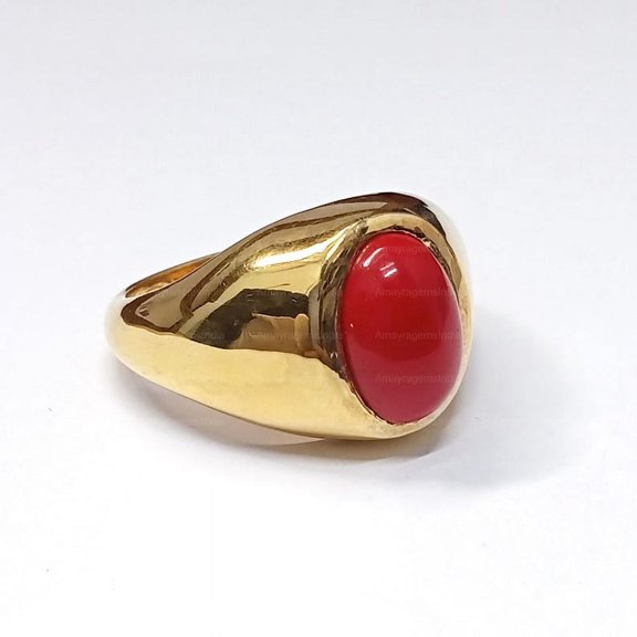 Natural Coral Ring-Red Coral Stone Ring's gift ring-Astrological-Ring For Unisex-Birthstone Jewelry-Birthday Gift For Him