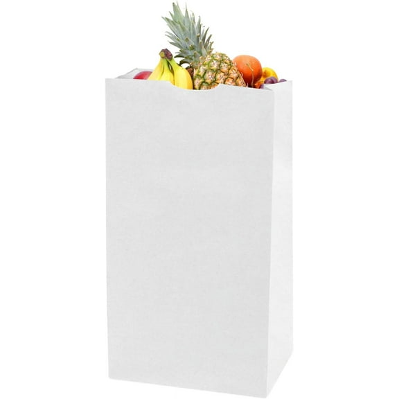 Duro 20# Short Husky Large White Paper Lunch Bags 100 Count, Bulk Disposable Paper Lunch Sacks, SOS Bags for Bread, Bagel, Deli & Restaurant Takeout or Delivery - 8.25 x 5.93 x 13.62 Inches