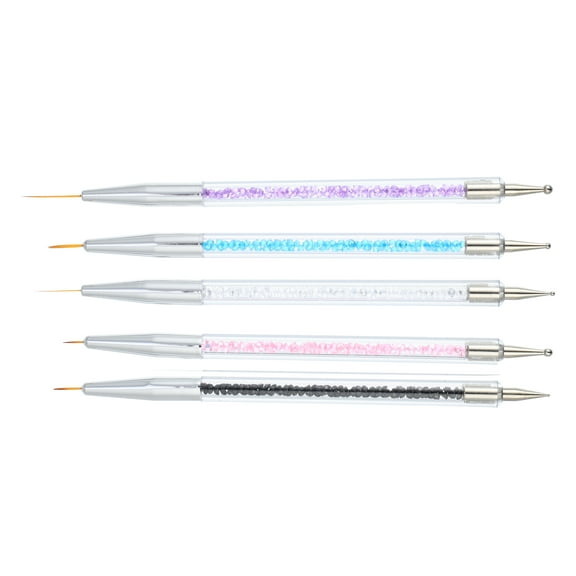 Unique Bargains 5 Pcs Double Ended Nail Art Brushes Rhinestones Handle Including Nail Liner Brush and Nail Dotting Pen