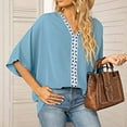 thumbnail image 2 of USSUMA T-Shirts for Women Trendy Solid Color Women's Shirts and Blouses Batwing Short Sleeve Female Tops Dressy Casual Summer Oversized Chiffon Boho V Neck Plus Tunics Beach, 2 of 8