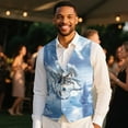 thumbnail image 4 of Yuyamidu Wolf Paw Men's Suit Vest Waistcoat Blue Casual Slim Fit Suit Vest Business Formal Dress Waistcoat Vests for Suit or Tuxedo, Size 2XL, 4 of 7