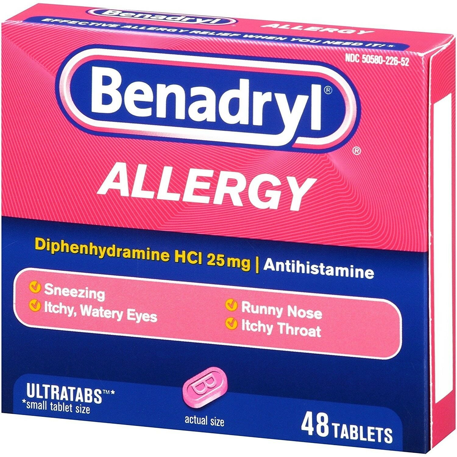 Benadryl Ultratab Antihistamine Allergy Medicine Tablets, 48 Count
