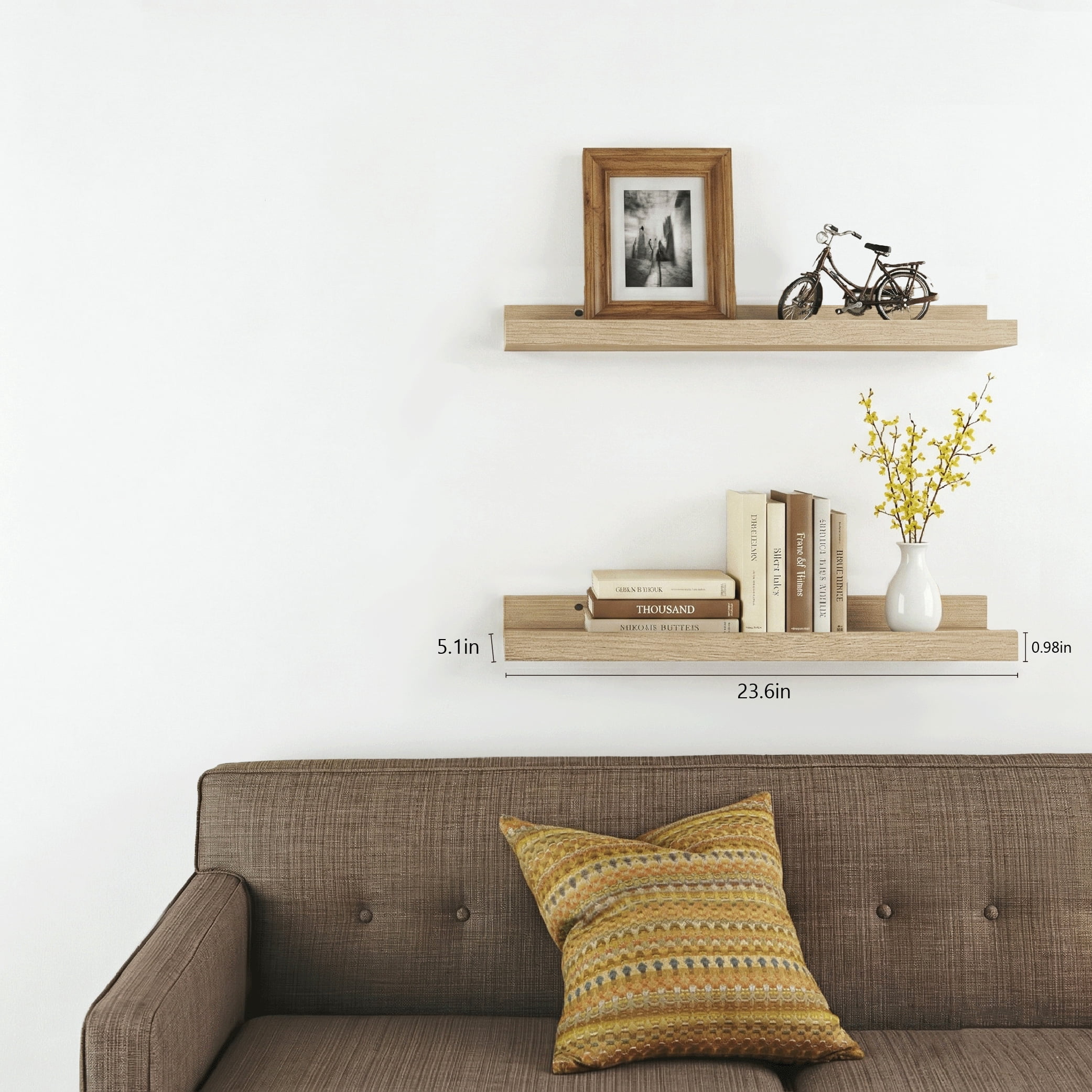 Mifurn 24'' Wood Floating Shelves for Wall Picture Ledge Shelves, Set of 2, Oak