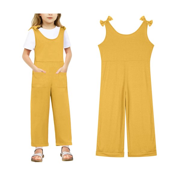 Jumpsuit for Girls Spaghetti Straps Romper Pants with Pockets Girl Back To School Outfits 7-8 Years