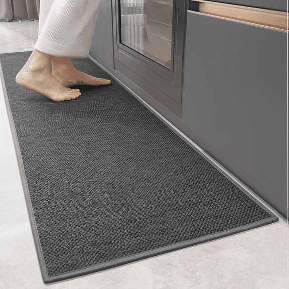 PABUBE Woven Grey Kitchen Rug, 17" x 29", Non-Slip and Absorbent Floor Mat for Sink or Hallway, Machine Washable Soft Rug, Durable Indoor Use