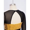 thumbnail image 6 of Eandarui Kids Girls Sequin Hip Hop Jazz Dance Crop Top Mesh Long Sleeve Cutout Back Color Block Sparkly Shirt Gold 12, 6 of 7