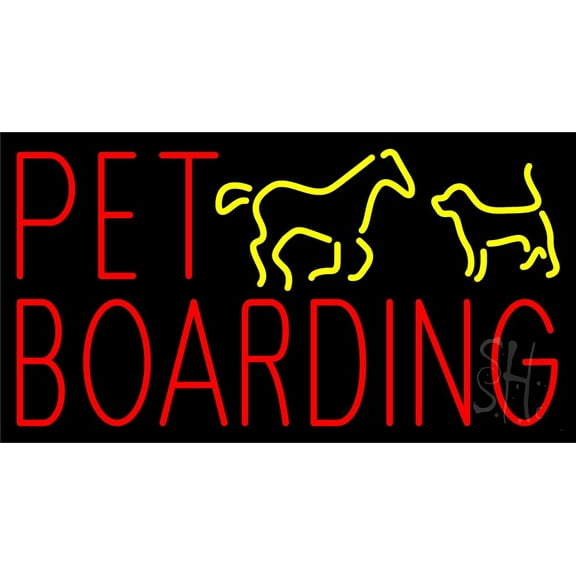 Pet Boarding 1 LED Neon Sign 13" Tall x 24" Wide - inches Black Square Cut Acrylic Backing, with Dimmer - Premium built indoor Sign for Club, Home décor, Event, Workshop, Storefront.