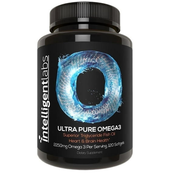 Intelligent Labs Triglyceride Omega 3 | 2250mg per 3-Capsule Serving | Burpless Fish Oil Capsules | 120 Softgels per Bottle