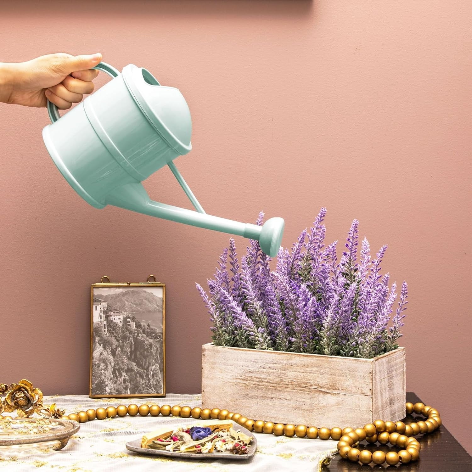 Watering Can - Plant Waterer with Long Spout & Detachable Sprinkler Head Compact Design for Indoor Garden Kids Gardening Green, 0.4 Gallon