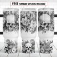 thumbnail image 2 of Black and white skull flowers 40 oz Quencher tumbler sublimation Halloween Skeleton Floral Waterslide, 2 of 3