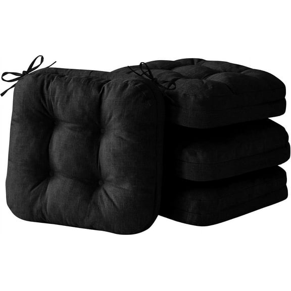 Chair Cushions for Dining Chairs, Foam Dining Chair Cushions, Tufted Indoor Chair Pads with Ties & Non Slip Backing, Seat Cushions for Kitchen Chairs 16.5” x 16.5” x 3.5”, Set of 4, Black