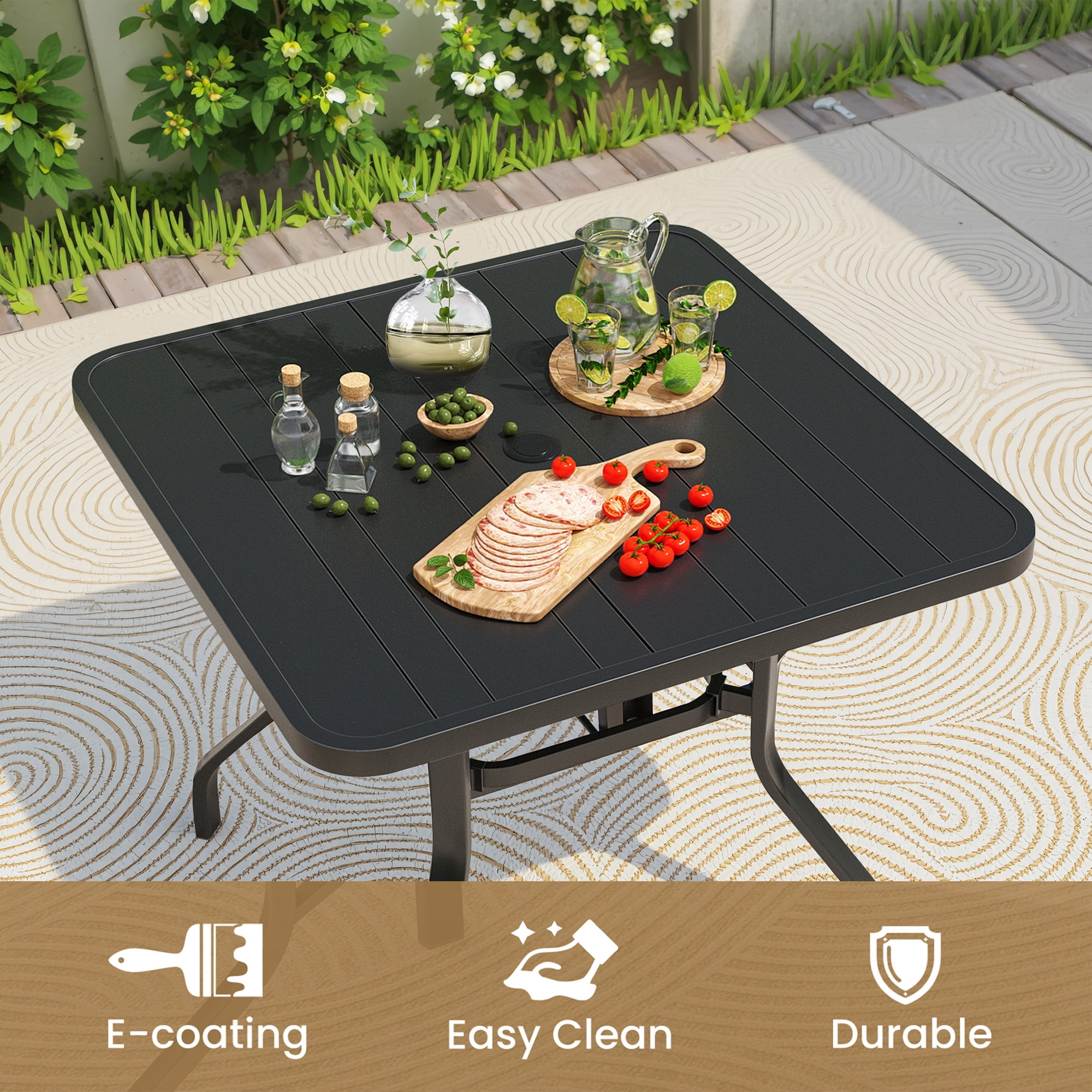 MAYEERTY 35*35"Outdoor Dining Table with 1.57" Umbrella Hole, Weather-Resistant Metal,for Patio,Backyard,Poolside