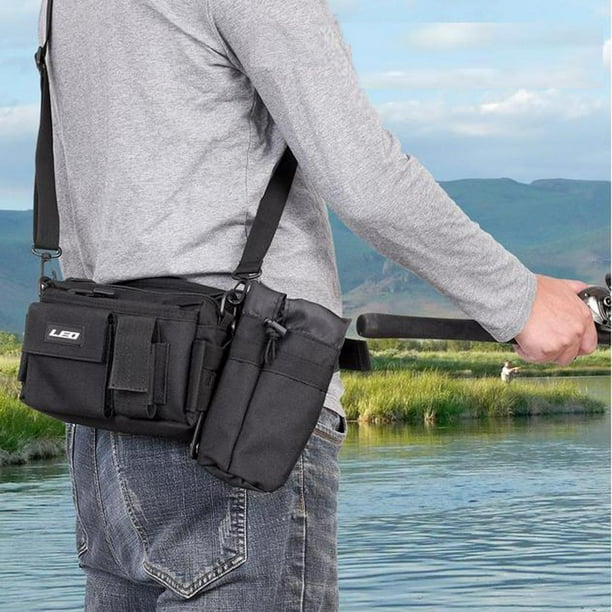 Bunblic Adjustable Strap Fishing Bag Fishing Waist Pack Fanny Pack With Detachable Black 12.6x6.3x0.8inch