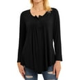 thumbnail image 4 of Women Henley Neck Long Sleeve Solid Color Ruched Buttons Tunic Top, 4 of 8