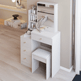 thumbnail image 4 of Kadyn 29.2" Bedroom Vanity Desk, Makeup Vanity Table with Cushioned Stoo, Modern Dressing Table with Extra Large Right Sliding Mirror, White, 4 of 9