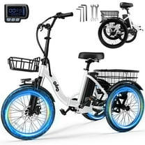 Qlife Electric Tricycle for Adults, Peak 750W Brushless Motor Folding Trike Ebike, Step-Thru 3 Wheel Electric Bicycle, Up to 50 Miles White