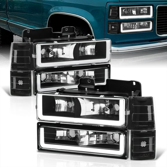 AJP Distributors Black Clear LED DRL Head Lights   Corner Bumper Lamps Compatible/Replacement For GMC C10 C/K 1500 2500 3500 Sierra Tahoe Yukon 1994 1995 1996 1997 1998 1999 2000 94 95 96 97 98 99 00
