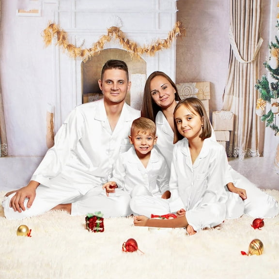 Christmas Pajamas for Family Satin Pajamas Button Down Long Sleeve Sleepwear Comfy Loungewear Christmas Outfits Matching Holiday Pajamas for Family