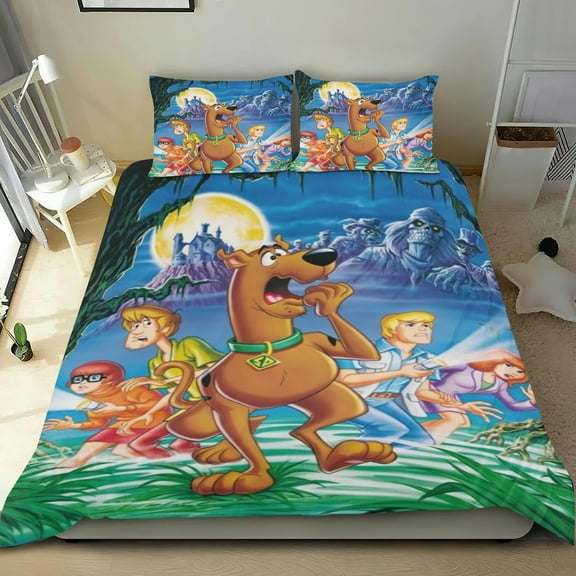 Scooby Themed Bed Sheet Set Three Piece Set 53x79 In ches Comfortable And Skin Friendly Unique Design Creating A Star Studded Night Home Decor Gifts For Family Friends fans